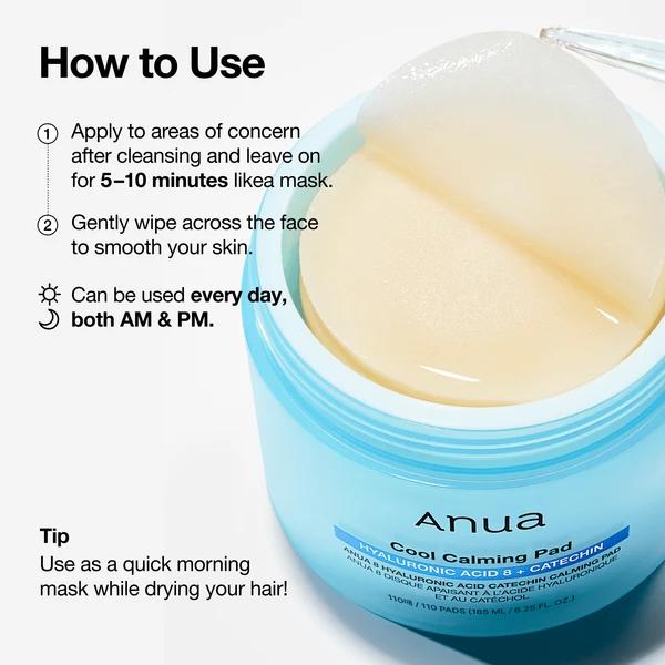Anua 8 Hyaluronic Acid Catechin Calming Pad 185ml