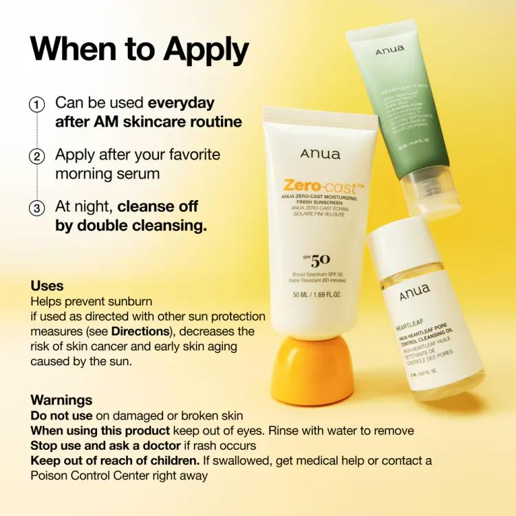 Anua Zero-coast Moisturizing Finish Sunscreen, Spf 50, 50ml