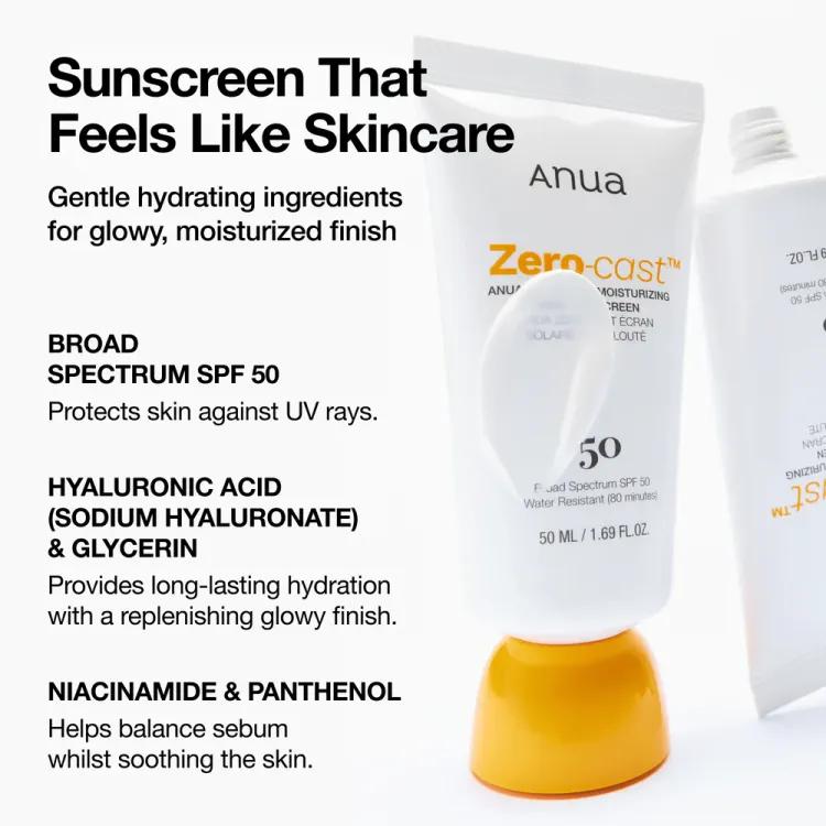 Anua Zero-coast Moisturizing Finish Sunscreen, Spf 50, 50ml